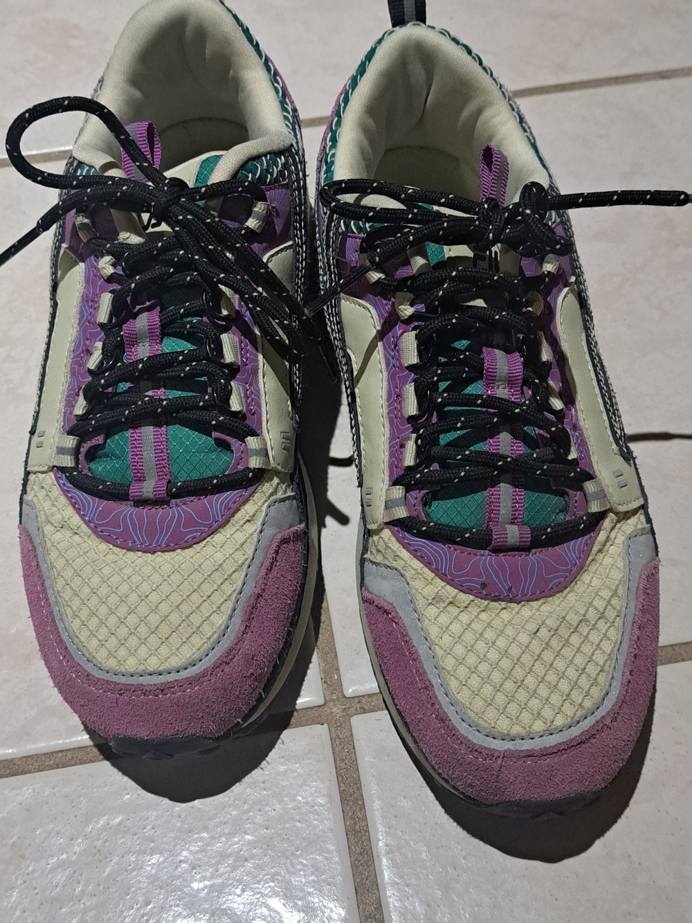Fila Men’s Lace-Up Sneakers in Cream, Purple and Green